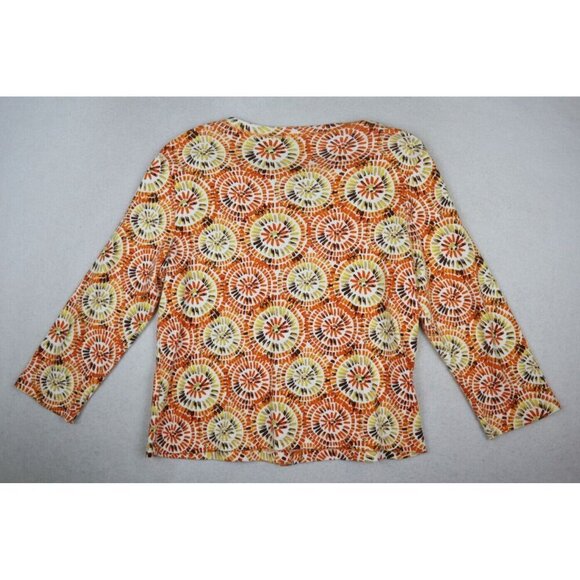 RAFAELLA - WOMEN'S ORANGE PRINT 3/4 SLEEVE STRETCH KNIT CARDIGAN SWEATER - PM - Picture 6 of 7